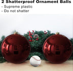 Maroon 8.0" Extra Large Christmas Ornaments - Christmas Tree Decoration Balls Shatterproof Hanging Shiny Balls for Birthday Holiday Wedding Decorations Set of 2pcs