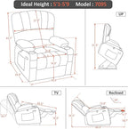MCombo Power Lift Recliner Chair for Elderly, Lift Chair with Heat and Massage, USB &Type C Ports, Cup Holders, Fabric 7095 (Medium, Grey)