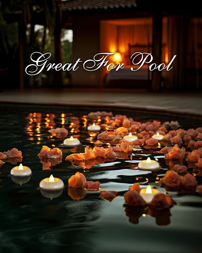 Homemory 2” Flameless Led Floating Candles, 200 Hour Plastic Battery Operated Flickering Waterproof Tealights for Cylinder Vases, Centerpieces at Wedding, Party, Pool, Holiday(6Pack, White Base)