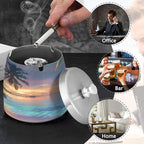 Dreamy Hawaiian Beach Ashtray with Lid, Outdoor Ashtrays for Patio, Stainless Steel Ashtray Odorless Smokeless for Home Office Balcony
