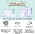 Pillowflex Synthetic Down Pillow Insert - 12x24 Down Alternative Pillow, Ultra Soft, Large Rectangle, Lumbar, Travel, Neck, Sleeping Pillow - 1 Decorative Pillow Form