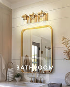 Bathroom Light Fixtures Over Mirror, 3-Light Brushed Gold Vanity Light with Square Clear Glass Shade, Modern Wall Sconces, Vanity Lighting Fixtures, VL194-BG-3