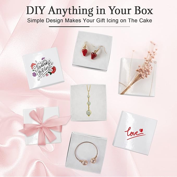 Cardboard Jewelry White Gift Boxes 20 Pack3.5×3.5×1 inches, its apply to displaying necklaces, rings, bracelets, earrings