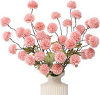 DuHouse 6pcs Artificial Flowers Faux Silk Pompon Mum,Silk Small Mini Chrysanthemum Ball with Stems for DIY Bouquets Centerpieces Vase Home Table Kitchen Decorations(Blush)