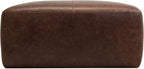 Poly & BARK Sequoia Ottoman – 35” Square Pouf with Feather-Down Topper – Full-Grain Leather Upholstered Pouf Ottoman for Living Room – Vintage Italian Leather in Chocolate Brown