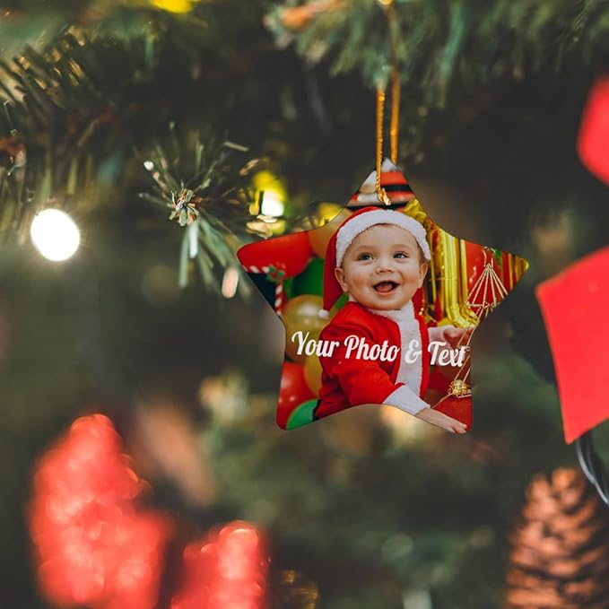 Personalized Christmas Ornaments with Picture Custom Christmas Ornament 2024 Customized Photo Ornament for Christmas Tree Ceramic Xmas Tree Decor for Family Couples Friends