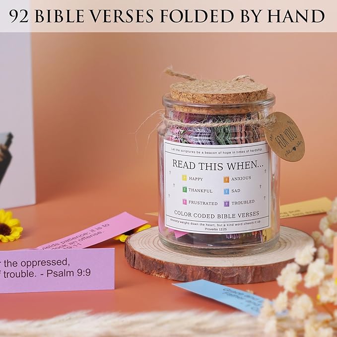 Bible Verse Jar for Daughter – 92 Color-Coded Scriptures of Encouragement, Birthday & Christmas Gift, Christian Keepsake, Daughter-in-Law Gift (Bible Jar For Emotions And Feelings)