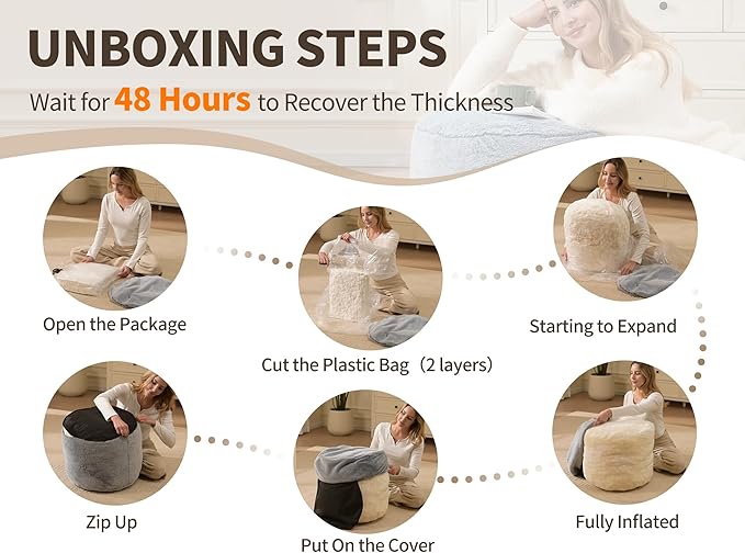 Pouf Ottoman Foot Rest 20"x15" Footstools and Ottomans Small with Filling Cream Small Beige Ottoman Foot Rest Ivory Poofy Ottom Stool Soft Poofs/Ottomans Furniture Living Room Ottom Footstool