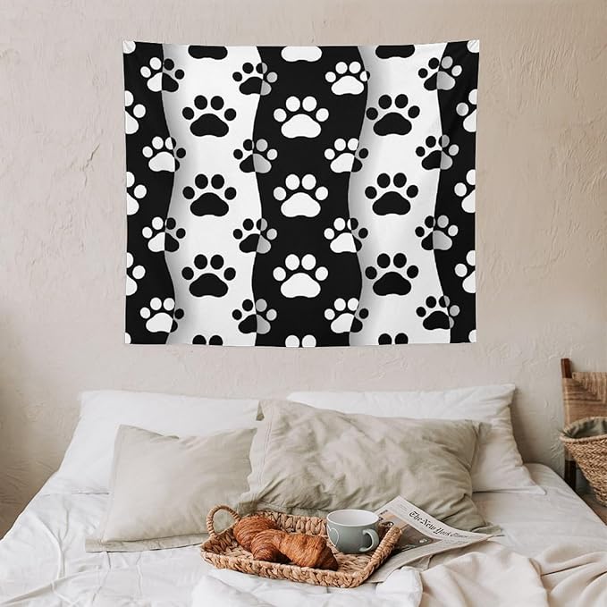 VUMIVI Pet Paws Tapestry Cute Puppy Kitten Black White Animal Paws Modern Funny Art Tapestry Wall Hanging for Living Room Bedroom Dorm Classroom Aesthetic Decor W60xL50in