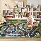 Kids Rug,Children's Room Rug,Road Race Play Rugs, Rail City Living Rugs, Washable Non-Slip Play Mats. (Green, 31x47in)