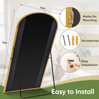 Full Length Mirror, 72"x44" Arched Full Body Mirror, Oversized Floor Mirrors, Leaning Free Standing Mirrors, Hanging Mounted Large Mirrors for Bedroom Dressing Room, Cloakroom, Gold