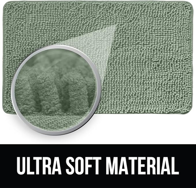 KANGAROO Bathroom Rugs, Chenille Soft Absorbent Bath Rug, Shaggy Shower Mat, Quick Dry Machine Wash Bathmat, Plush Carpet Mats for Tub, Bathtub and Room Home Decor Accessories, 60x24, Sage