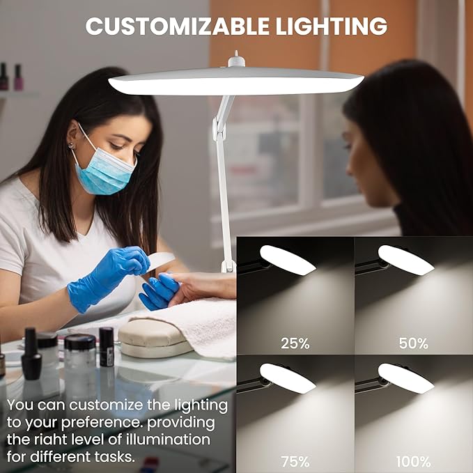 3000 Lumens Adjustable LED Desk Lamp & Task Lamp - Bright, Dimmable Lighting for Office, Crafts, Nails &Salon Hobbies with Clamp (CCT, White)