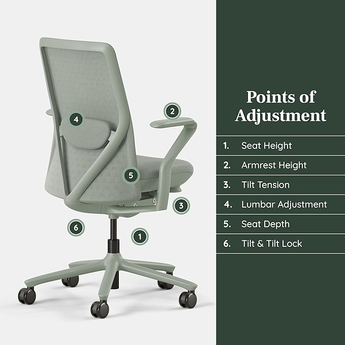 Branch Verve Chair - High Performance Executive Office Chair with Contoured Back and Adjustable Lumbar Support - High Density Foam Cushion and 3D Knit Back - Fits 5' to 6', Up to 275 lbs, Mint