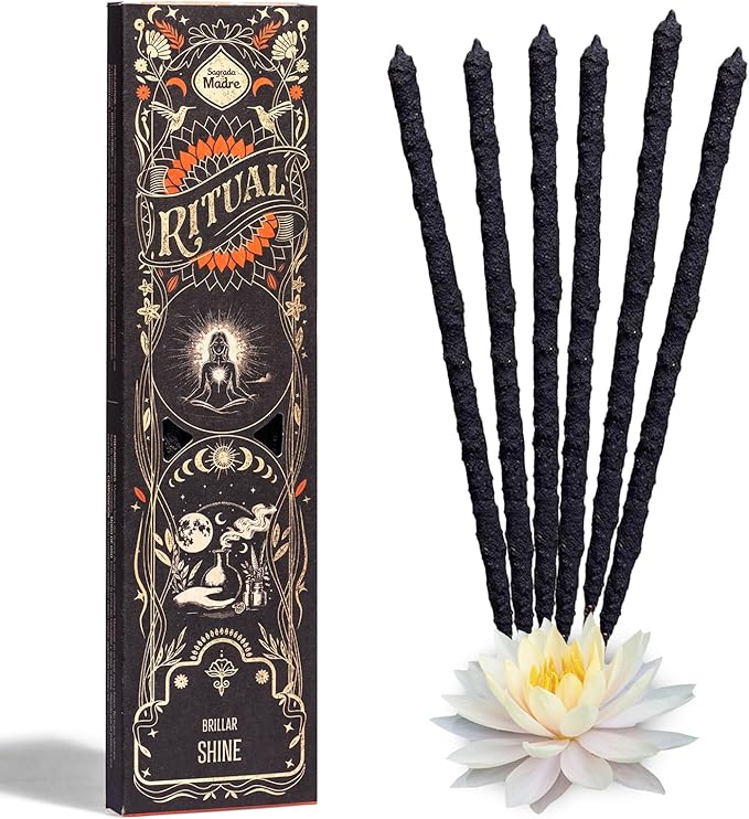 Ritual - Shine Incense Sticks, Bring The Scent of White Lotus to Your Space, 6 Sticks, 9 Inches Each, Natural Incense with Aromatic Concentrated Oil, Charcoal and Natural Binder - 1 Hour Burn Time