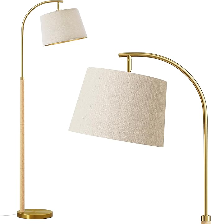 63" Wood Floor Lamps for Living Room with Foot Switch Arc Tall Standing Lamp for Bedroom Mid Century Modern Corner Gold Floor Lamps for Office Nursery Industrial Reading Lamp, Natural Wood