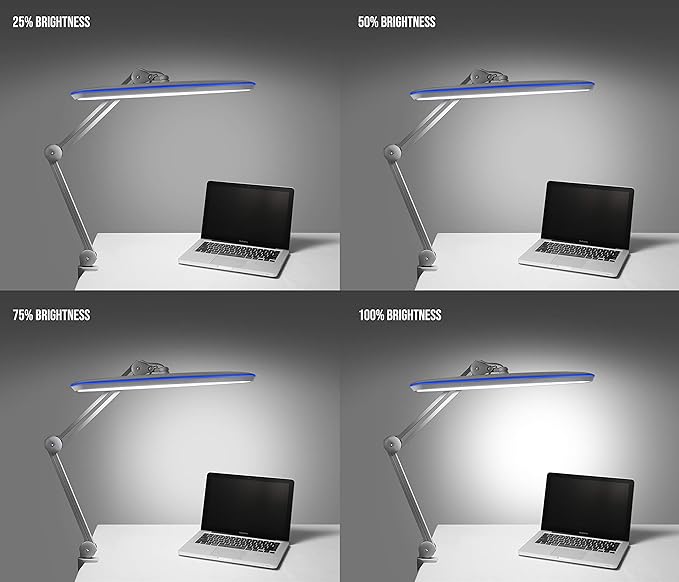 Neatfi XL LED Desk Lamp with Clamp – 2,200 Lumens, 23” Wide, Dimmable Task Light for Office, Study, Crafting & Nail Techs (Non-CCT with Clamp, Silver)