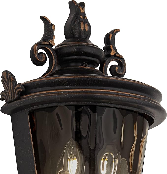 John Timberland Casa Marseille Vintage Outdoor Wall Light Fixture Veranda Bronze 17" Champagne Hammered Glass for Exterior House Porch Patio Outside Deck Garage Yard Front Door Garden Home