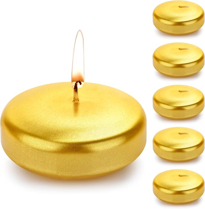 Floating Candles 3 Inch Unscented Dripless Wax 13-15Hours Burning, 12/24/36Pack Wedding Party Candles,for Centerpieces Suitable for Cylindrical Vases,Swimming Pool,Restaurant Decoration(12Pack,Gold)