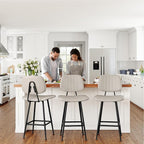 24-Inch Leather Bar Stools Set of 3, Counter Height Barstools with High Backrest，Bar Chairs for Kitchen Island with Heavy Duty Metal Base, Beige