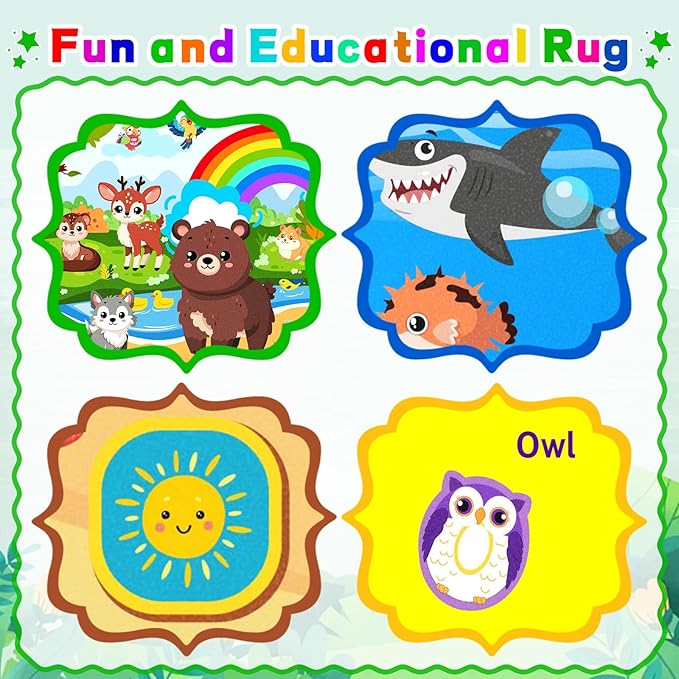 Baby Play Mat for Floor, ABC Kids Play Mat, Forest Animals Kids Rugs for Girls and Boys Playroom, Foldable Rug for Baby Toddler Infants Crawling Playing (Green, 59X39.4 INCH)