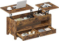 Seventable Coffee Table, 39.3" Lift Top Coffee Table with 2 Storage Drawers and Hidden Compartment, Farmhouse Center Table with Wooden Lift Tabletop, for Living Room,Rustic Brown