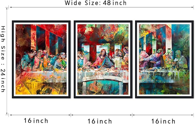 Novatique Last Supper Painting Wall Decor Graffiti Canvas Wall Art Religious Christian Posters for Dining Room Ready to Hang,16" x 24" x 3pcs