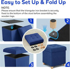 BRIAN & DANY Small Ottoman with Storage, Foot Stool Ottoman Storage Cube, Foot Rest for Couch with Legs, Blue 14.8" x 14.8" x 16"