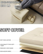 Ottoman with Storage Foot Stool, 17 Inches Folding Storage Ottoman, Leather Upholstered Ottomans Foot Rest with Side Pockets, Suitable for Living Room, Bedroom, Cafe, Beige