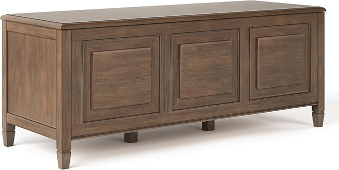 SIMPLIHOME Connaught Storage Bench - 51 inch Wide Solid Wood Trunk Bench in Natural Aged Brown, Traditional Bench for Entryway with Lift-Up Lid and 3 Hidden Compartments