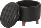 Homepop Home Decor | Upholstered Round Faux Leather Tufted Foot Rest Ottoman | Ottoman with Storage for Living Room & Bedroom | Decorative Home Furniture, Black Faux Leather