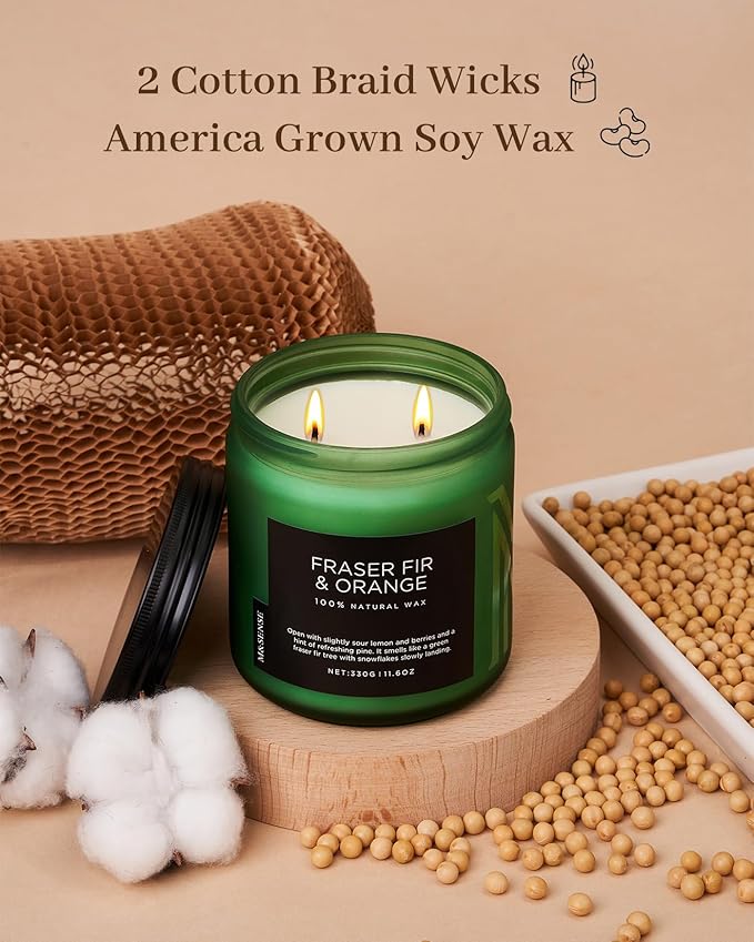 M&SENSE Fraser Fir Pine Scented Candle, Soy Wax Non Toxic for Home Up to 70 Hours, 2 Cotton Wick 11.6oz Christmas Tree Scent Holiday Aromatherapy Candle for Birthday Holiday Gifts