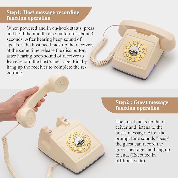 UKBW Audio Guest Book Wedding Phone, 32G Record Customized Audio Message with Guest Book, Retro Style Audio Guestbook for Birthdays Parties Confessions Special Occasions, Beige