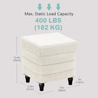 CAROLMADE Folding Storage Ottoman Cube Sherpa Footstool with Wood Legs Ottoman Footrest for Living Room and Bedroom, White 15"x12.6"x15.4"