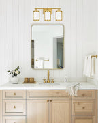 3-Light Brushed Gold Bathroom Light Fixtures with Milk Frosted Glass, 21" Modern Bathroom Vanity Lighting Fixtures Over Mirror with Metal Cage, Wall Sconce Lights for Bath, E26, OS-3014BGW-3W