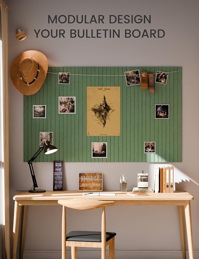 Large Felt Bulletin Board 36"x24" Cork Board Alternative - 6 Pack with 40 Safe Removable Adhesive Tabs, Cork Boards for Walls for Home Office Classroom Pin Board-Moss Green