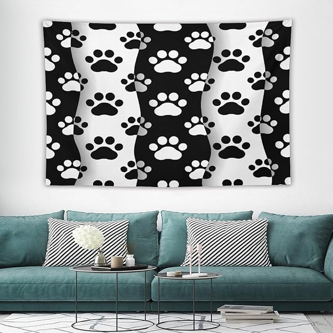 VUMIVI Pet Paws Tapestry Cute Puppy Kitten Black White Animal Paws Modern Funny Art Tapestry Wall Hanging for Living Room Bedroom Dorm Classroom Aesthetic Decor W90xL60in