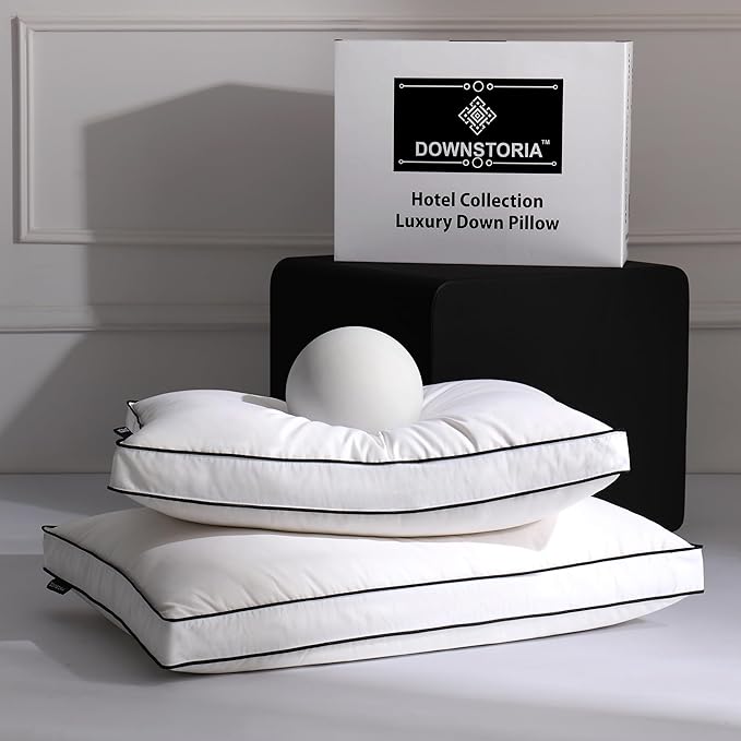 Feather Down Pillows Standard Size Set of 2 with Gusset, Luxury Hotel Collection Bed Pillow 2 Pack, Down Surrounded Gusseted Pillows for Sleeping, Fluffy for Side, Back Sleepers 20x26 in.