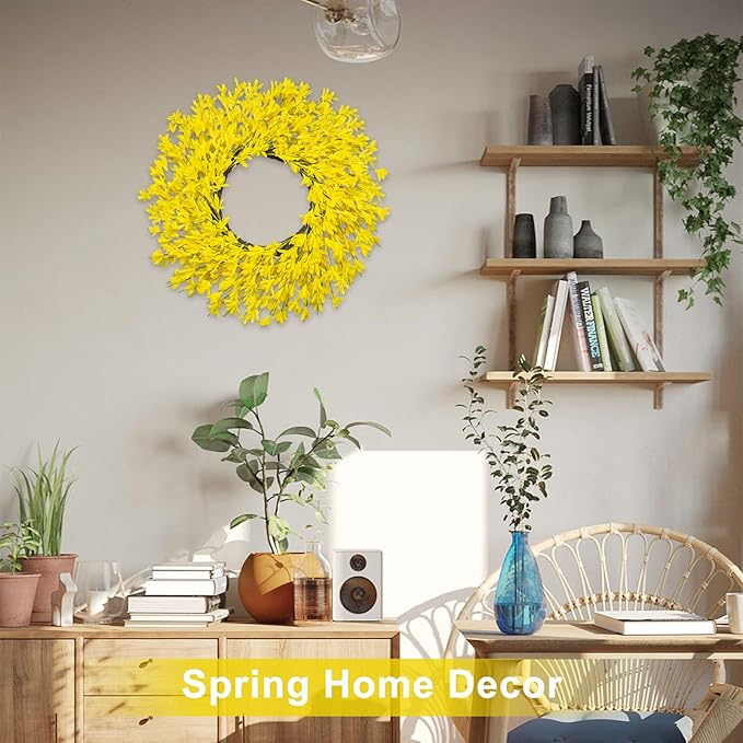 26 Inch Spring Wreaths for Front Door Large Spring Door Wreath Easter Valentines Wild Floral Summer Wreaths Outside All Season for Farmhouse Porch Wall Wedding Living Room Home Decor(Yellow)