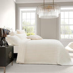 RECYCO Luxury Velvet Quilt Set, California King 118'' x 106'' Oversized Bedspread, Ultra Soft Velvet Comforter, Lightweight Box Stitch Bedding Sets for All Season, with 2 Shams, Cream White