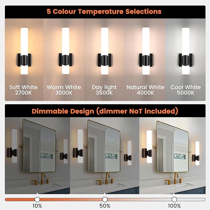 Black Wall Sconces Set of Two 15 Inch Modern Bathroom Sconces with Acrylic Shades LED Hardwired Sconce Wall Lighting Fixtures for Living Room Bedroom Hallway, 2 Pack