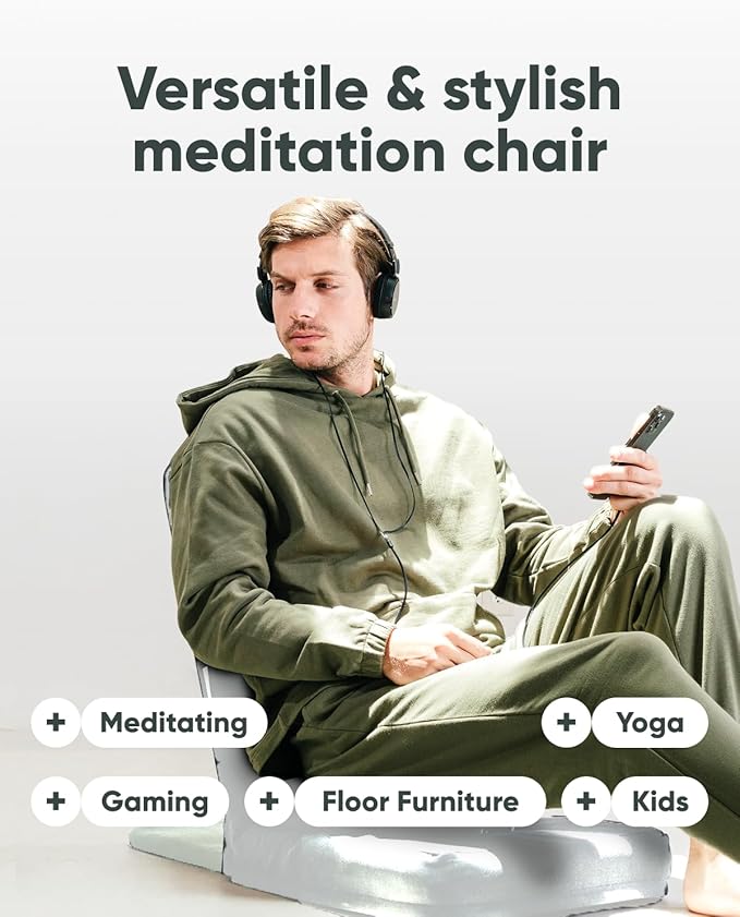 Mindful Modern Folding Pro Meditation Chair - Adjustable Meditation Seat with Back Support and Half Moon Buckwheat Meditation Cushion - Comfortable Mindfulness Living Room Floor Chair