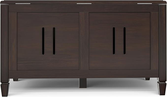 SIMPLIHOME Connaught Storage Bench - 36 inch Wide Solid Wood Small Trunk Bench in Chestnut Brown, Traditional Bench for Entryway with Lift-Up Lid and Dual Hidden Compartments