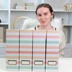 BLU MONACO | Cardboard Magazine File Holder Set of 4 | Vertical Magazine File Holder with Gold Label Slots | Standing File Holder and Cardboard Bins for Shelves Desk Classroom