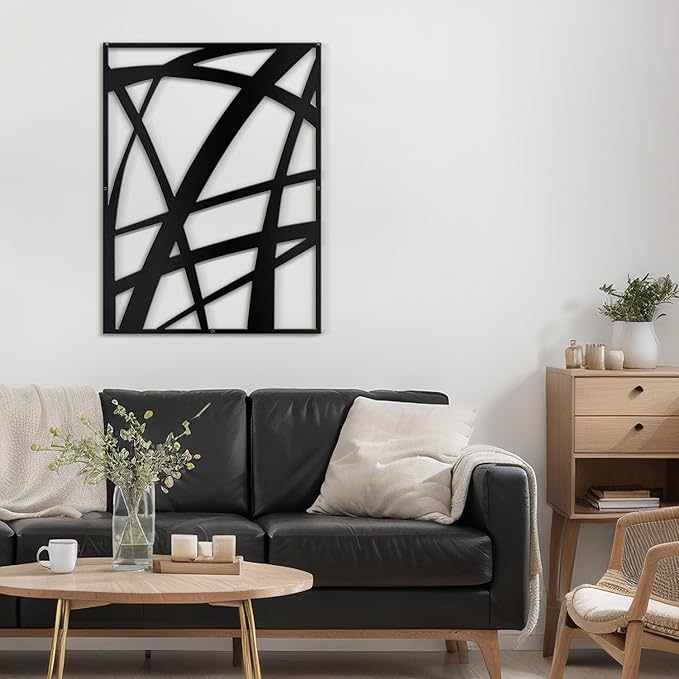 SIGNLEADER Metal Wall Art Decor Black Line Abstract Geometric Minimalist Modern Abstract Wall Sculpture Hangings Home Decoration for Living Room, Bedroom, Bathroom, Kitchen, Outdoor - 30" Black