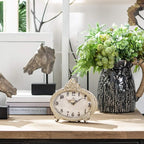 NIKKY HOME Vintage Table Clock, Battery Operated Rustic Design, Chic Home Décor for Fireplace Mantel, Shelf, Desktop, Countertop - Distressed White
