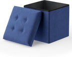 MoNiBloom 15 Inch Storage Ottoman Cube, Folding Square Foot Rest Stool, Small Ottoman Footrest with Storage for Living Room, Bedroom, Entryway, Navy Blue