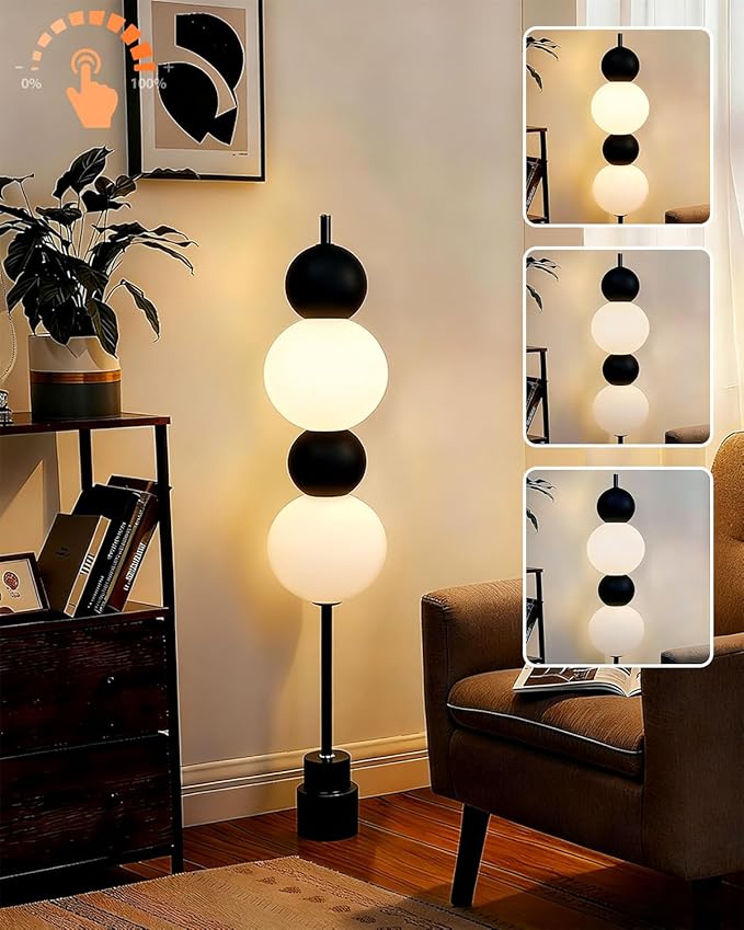 Lightdot Black Globe Floor Lamp with 3 Color Temperatures LED Bulbs Included,Dimmable Floor Lamps with Touch Switch,Unique Modern Standing Tall Lamp for Bedroom Living Room/Sofa Beside/Corner Decor