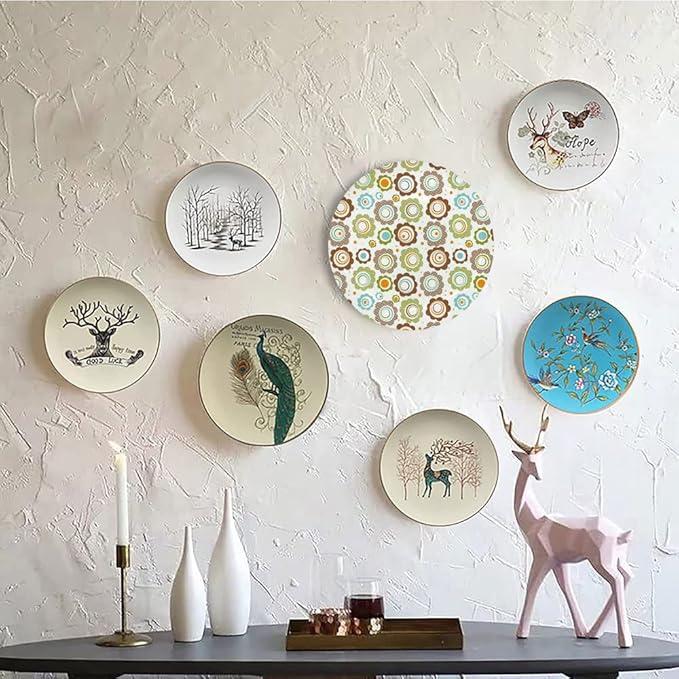 Decorative Plates, Floral Print Ornament, Traditional Retro Polka Dots Cartoon Style, 7 Inch, Kitchen Wall Decor, Multicolor