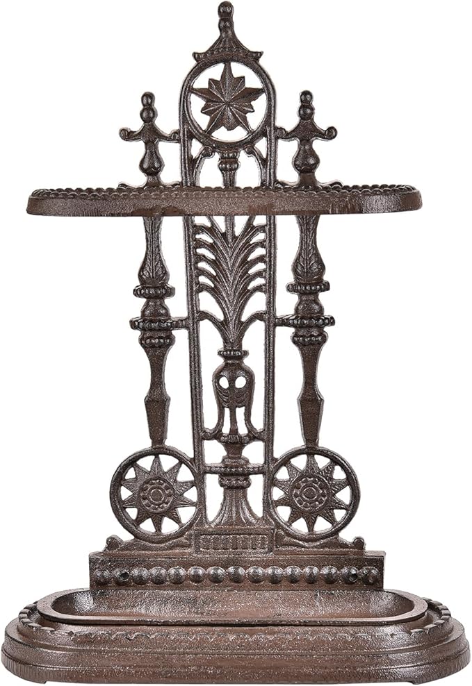 Sungmor Royal Style Cast Iron Umbrella Stand w/Detachable Drip Tray, Heavy Duty Rustic Umbrella Holder for Entryway,Front Door,Hallway,Outside Porch, Decorative Freestanding Umbrella Rack Organizer